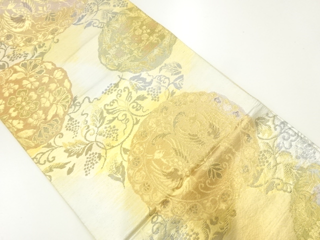 JAPANESE KIMONO / ANTIQUE FUKURO OBI / SILK / WOVEN BIRDS & FLOWERS